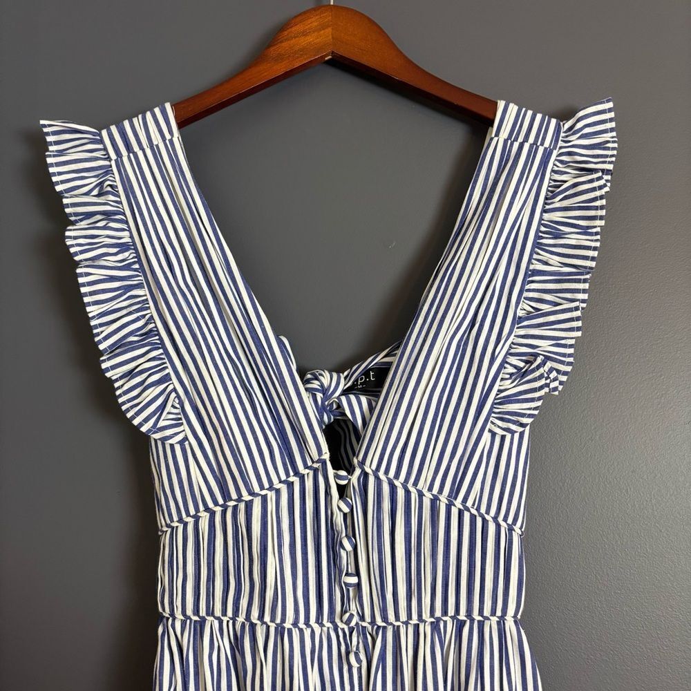 O. P. T. Stella Blue & White Striped Tiered Ruffle Midi Maxi Dress Size Medium - Picture 8 of 16